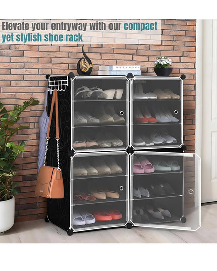 ABOUT SPACE Shoe Rack for Home with Door - 24 Pair DIY Slipper Stand with Hanger, 4 Cube Expandable Shelves Closed Shoes Rack for Home Men, Women Heels Boots Flip-Flops (White-L 80 x B 30 x H 90 cm) (Copy)