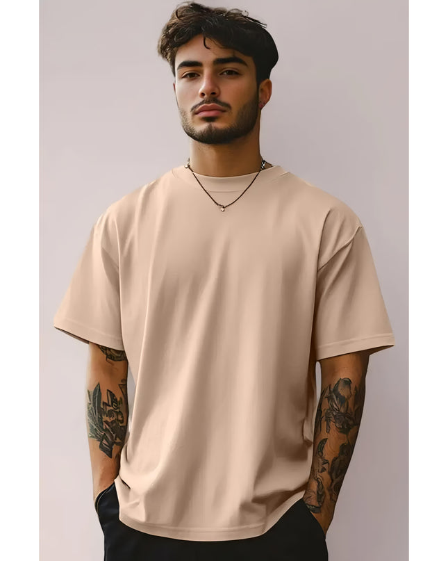 Veirdo® Oversized Baggy Fit Drop Shoulder Half Sleeves Round Neck Solid Pure 100% Cotton T-Shirt for Men (Available in White, Black, Mustard, Maroon, Green, Lilac, Navy,