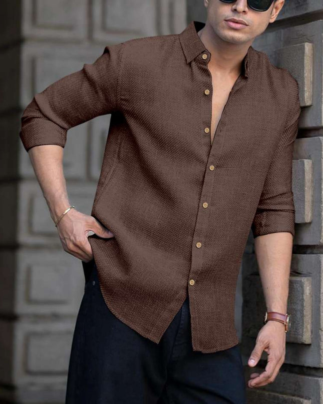 KIYATRA  Men Regular Fit Solid Curved Collar Casual Shirt