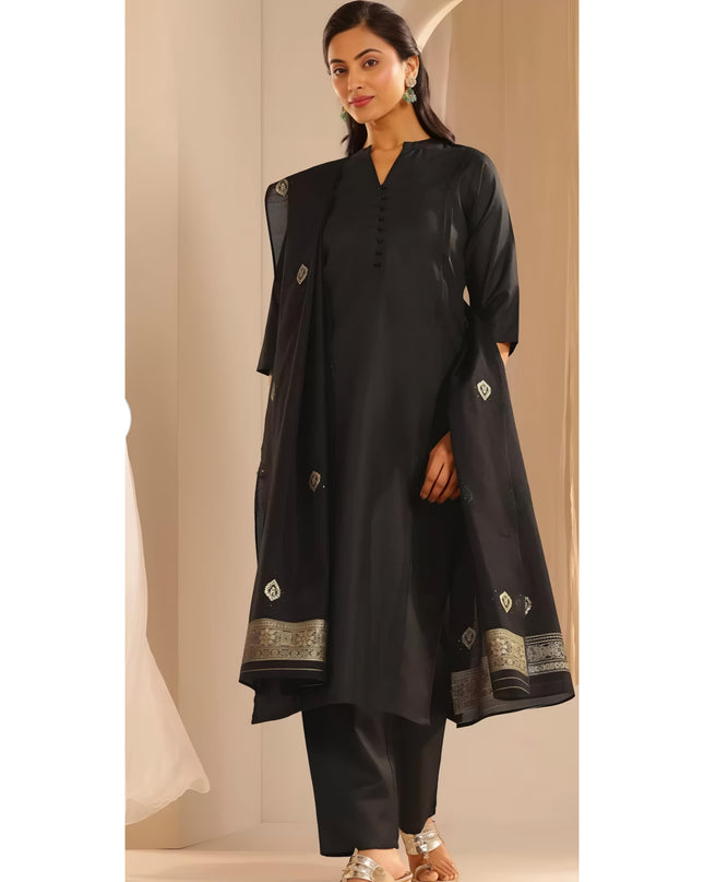 Libas Black Cotton Blend Solid Kurta Sets for Women