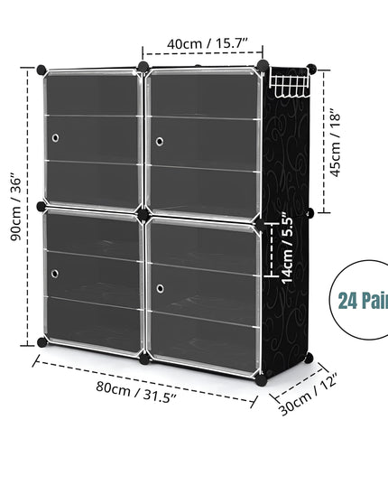ABOUT SPACE Shoe Rack for Home with Door - 24 Pair DIY Slipper Stand with Hanger, 4 Cube Expandable Shelves Closed Shoes Rack for Home Men, Women Heels Boots Flip-Flops (White-L 80 x B 30 x H 90 cm) (Copy)