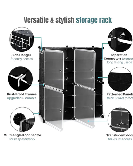 ABOUT SPACE Shoe Rack for Home with Door - 24 Pair DIY Slipper Stand with Hanger, 4 Cube Expandable Shelves Closed Shoes Rack for Home Men, Women Heels Boots Flip-Flops (White-L 80 x B 30 x H 90 cm) (Copy)