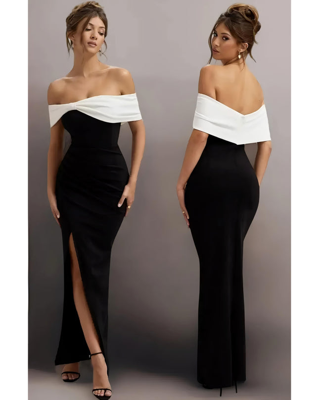 Clafoutis Off Shoulder Aline Black and Wine Dress