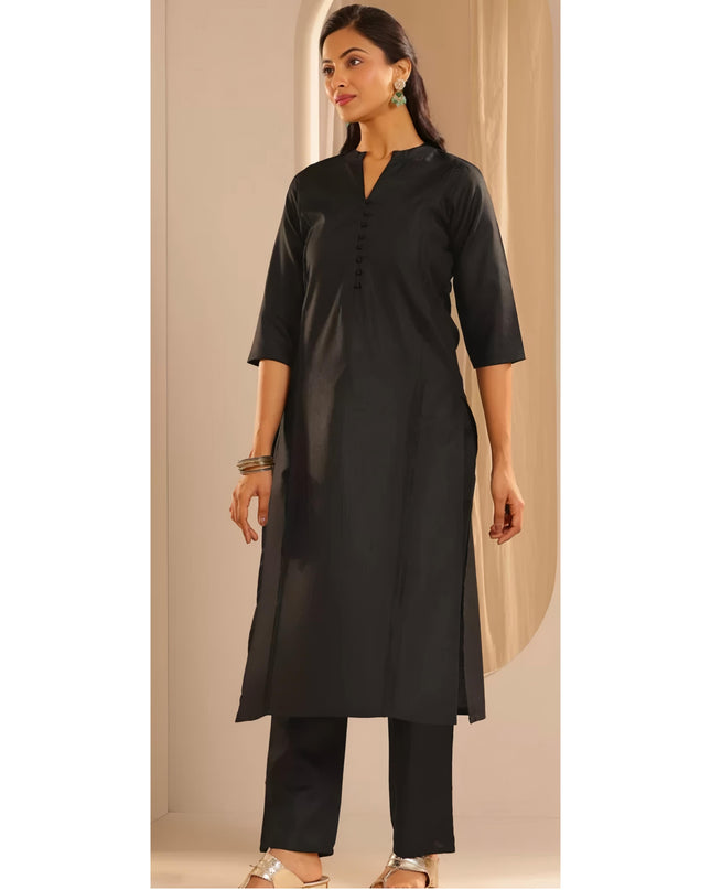Libas Black Cotton Blend Solid Kurta Sets for Women