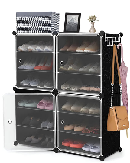 ABOUT SPACE Shoe Rack for Home with Door - 24 Pair DIY Slipper Stand with Hanger, 4 Cube Expandable Shelves Closed Shoes Rack for Home Men, Women Heels Boots Flip-Flops (White-L 80 x B 30 x H 90 cm) (Copy)