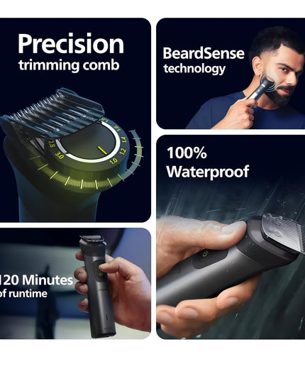 PhilipsIndia's No.1 Men's Trimmer| Pro BeardSense Technology| 15-in-1 Pro Kit - Face, Body & Private Parts| Premium All Metal BodyI 3 Year WarrantyI 120min RuntimeI 5min Quick Charge MG9551/65