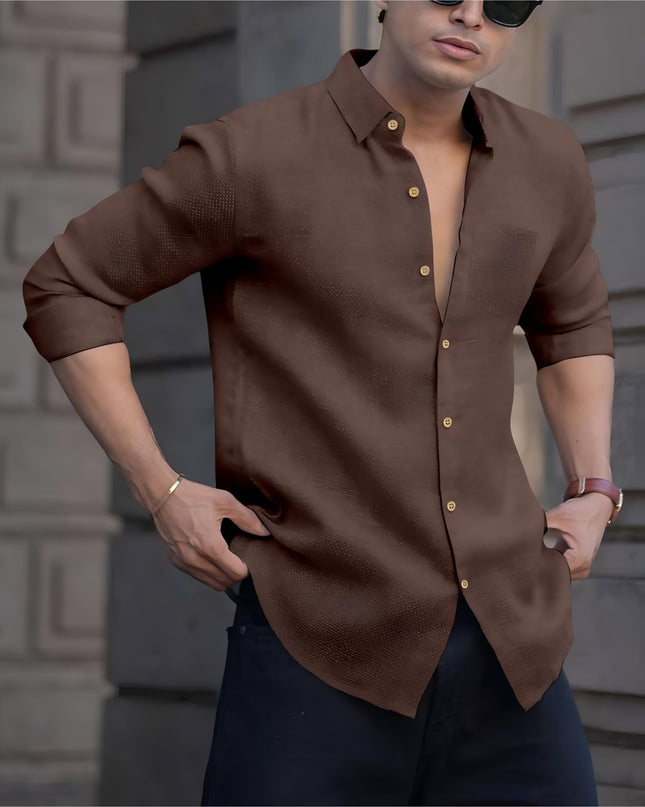 KIYATRA  Men Regular Fit Solid Curved Collar Casual Shirt