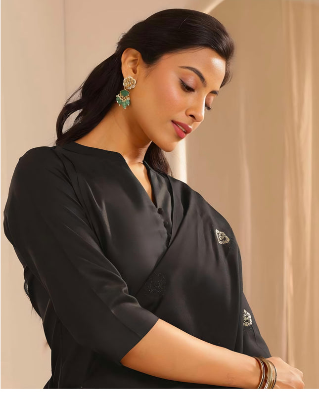 Libas Black Cotton Blend Solid Kurta Sets for Women