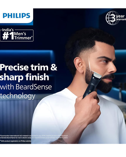 PhilipsIndia's No.1 Men's Trimmer| Pro BeardSense Technology| 15-in-1 Pro Kit - Face, Body & Private Parts| Premium All Metal BodyI 3 Year WarrantyI 120min RuntimeI 5min Quick Charge MG9551/65